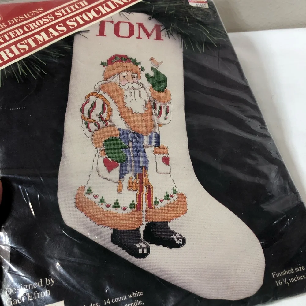 VTG‎ Banar Designs Cross Stitch Kit Christmas Santa Claus Stocking TOM